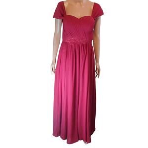 JJ’s House Burgundy Formal Gown Custom Chiffon Beaded (28x27x56) FLAWS STAINS